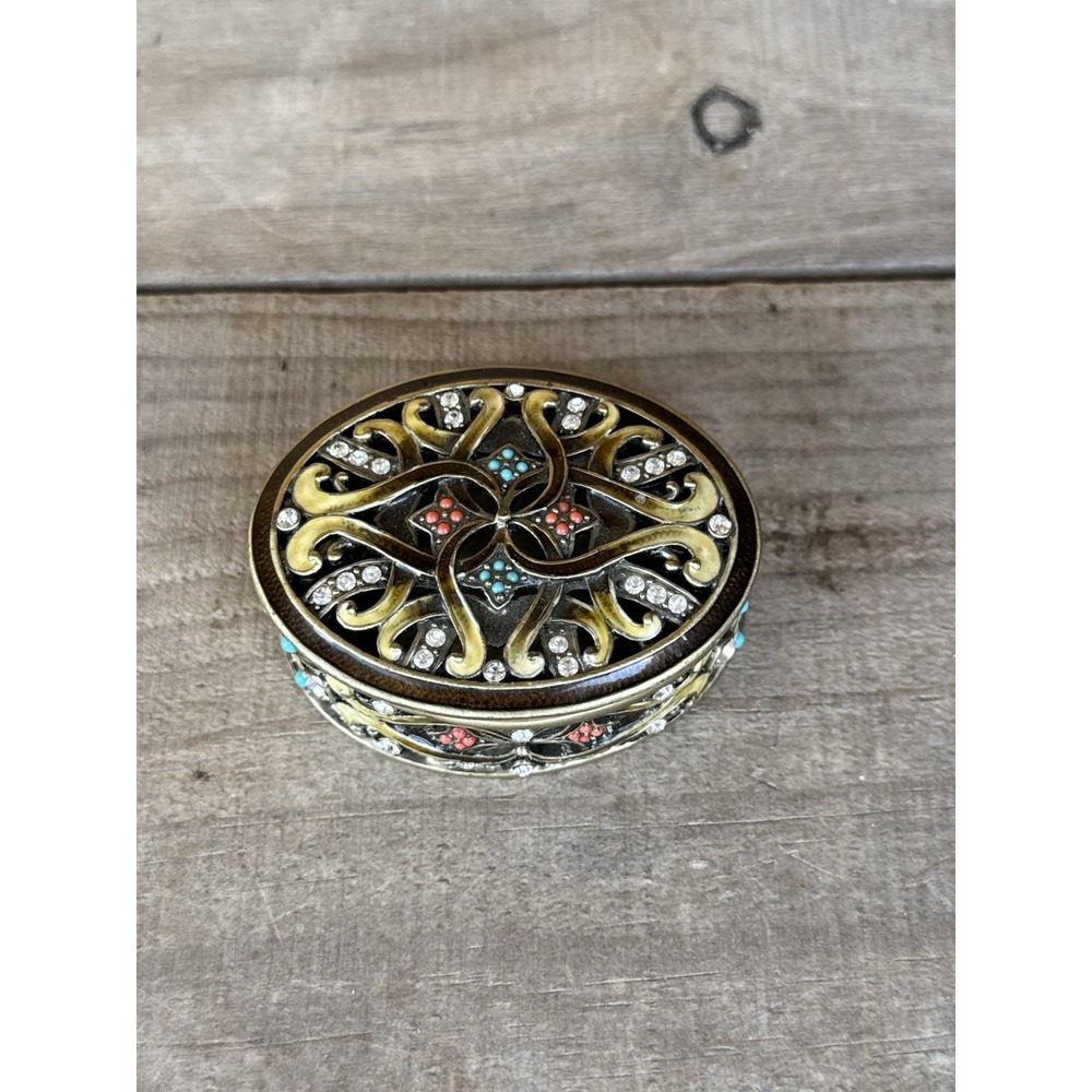 Bejeweled Cloisonne Enamel & Rhinestone Lidded Trinket Keepsake Treasure Box